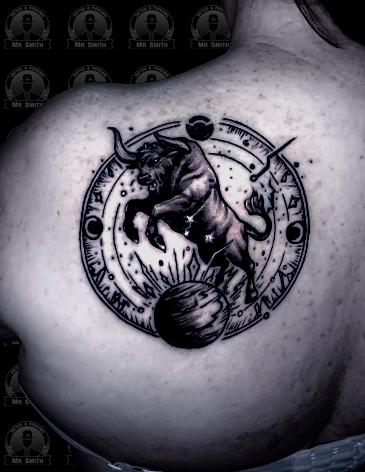 Bull Black And Grey Tattoo