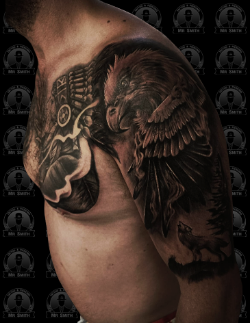 Eagle Black And Grey Tattoo