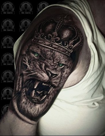 Lion King Black And Grey Tattoo