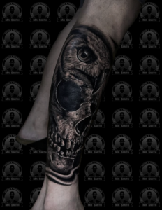 Owl Skull Black and Grey Tattoo
