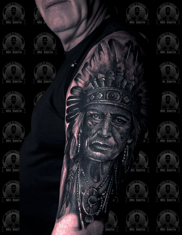 Realist Indian Potret Black And Grey Tattoo